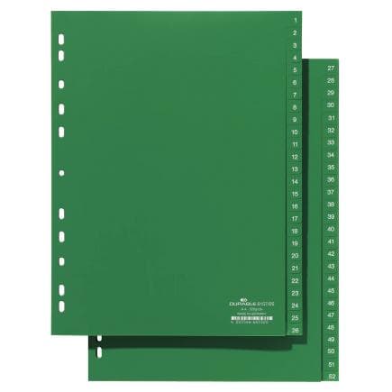 DURABLE 6157-05 - Intercalaire A4 52 touches 1-26 + 27-52 cavalierini pré-imprimé en PPL, vert