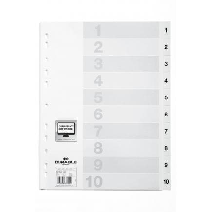 DURABLE 6162-02 - Intercalaire A4 10 touches 1-10 avec cavalierini pré-imprimé avec index en PPL, blanc