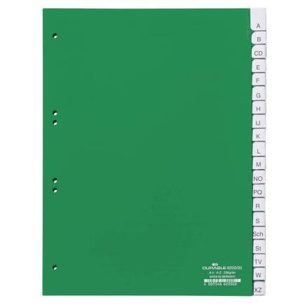 DURABLE 6200-05 - Intercalaire A4 20 clés A-Z thermoscellées avec index de perçage 60/80+80x80x80 mm, vert