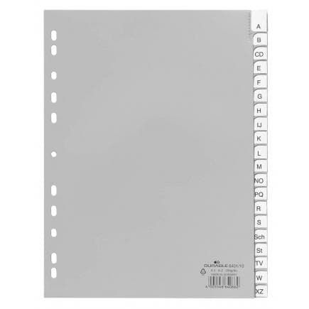 DURABLE 6401-10 - Intercalaire A4 20 touches A-Z thermosoudées en PPL, gris