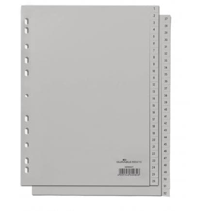 DURABLE 6504-10 - Intercalaire A4 52 touches 1-26 + 27-52 cavalierini pré-imprimé en PPL gris