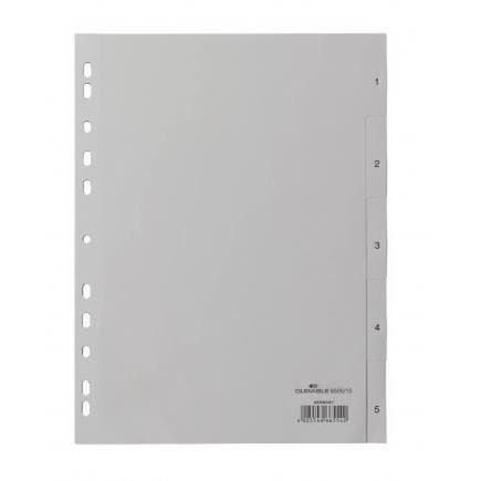 DURABLE 6505-10 - Intercalaire A4 5 touches 1-5 stries PPL pré-imprimées, gris
