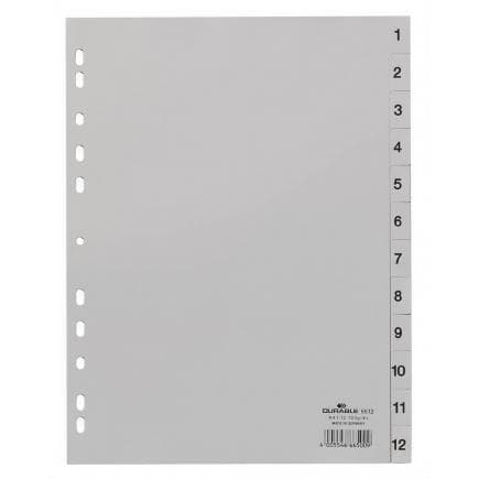 DURABLE 6512-10 - Intercalaire A4 12 touches 1-12 avec cavalierini PPL pré-imprimé, gris (lot muliple)