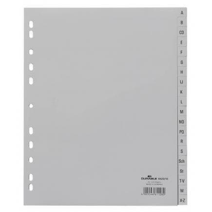 DURABLE 6520-10 - Intercalaire A4+ 20 touches A-Z pré-imprimées PPL cavalierini, gris (lot muliple)