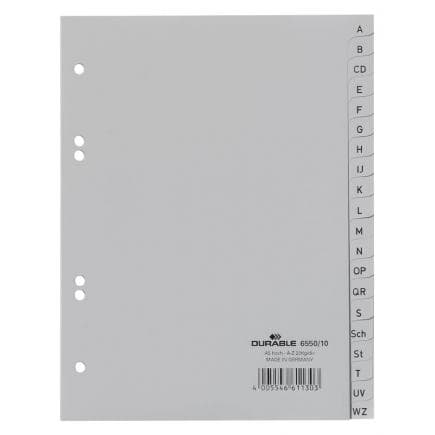 DURABLE 6550-10 - Intercalaire A5 20 touches avec stries PPL pré-imprimées A-Z, gris (lot muliple)