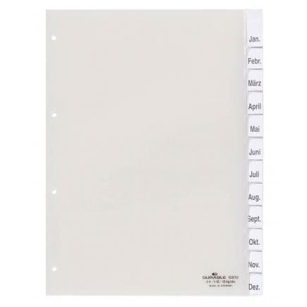 DURABLE 6810-19 - Intercalaire A4 12 touches 1-12 thermoscellées avec perforation d'index 80x80x80 mm, transparent