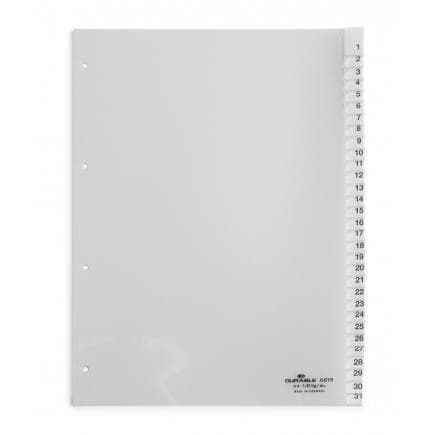 DURABLE 6819-19 - Intercalaire A4 31 touches 1-31 thermosoudées avec perforation d'index 80x80x80 mm, transparent
