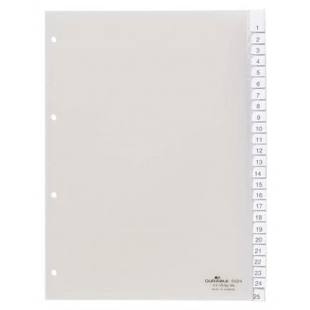 DURABLE 6824-19 - Intercalaire A4 25 touches thermoscellées avec index en PPL perçage 80x80x80 mm, transparent