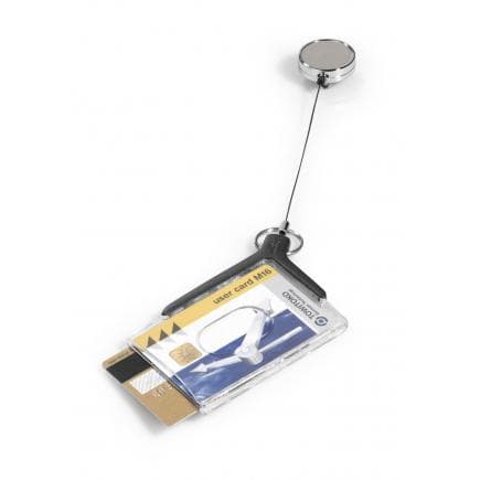 DURABLE 8308-58 - Porte-badge DE LUXE avec rouleau yo-yo chromé pour 2 cartes (lot muliple)