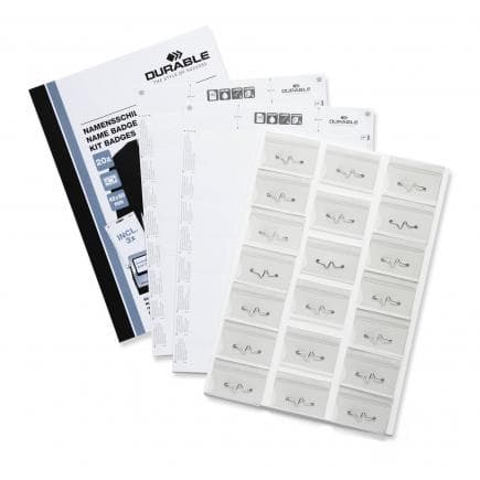 DURABLE 8696-00 - Jeu de porte-noms 40x60 mm avec épingle incurvée, 20 pièces