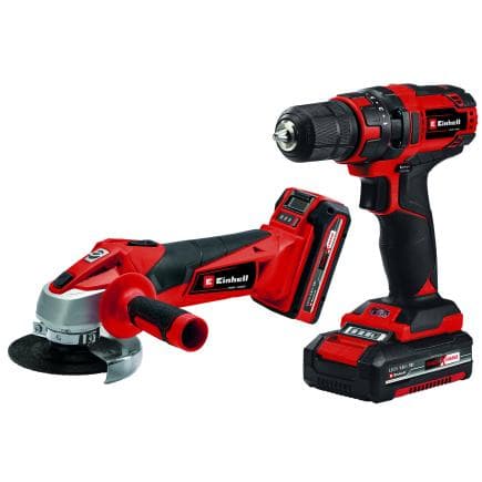 EINHELL 4257238 - Kit TC-TK 18 Li - Kit meuleuse et perceuse sans fil 18V 1,5/3Ah (avec 2 batteries et chargeur de batterie)