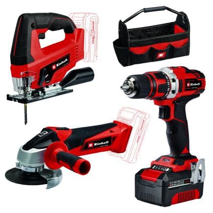 EINHELL 4257241 - Kit TE-TK 18/3 Li (JS+CD+AG) - Kit meuleuse, perceuse et scie à métaux sans fil 18V 4Ah (avec batterie et chargeur)