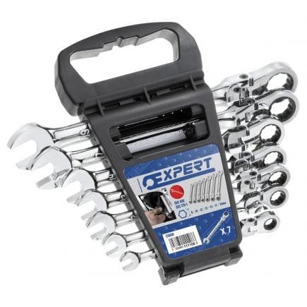 EXPERT E111108 - Assortiment de clés mixtes à cliquet articulées mm 7 pièces sur support en plastique
