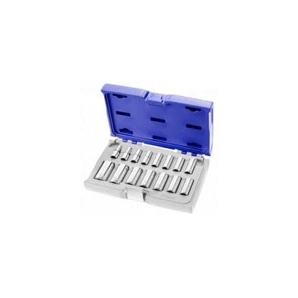 EXPERT E031804 - ASSORTIMENT DE DOUILLES LONGUES 3/8'' HEXAGONALES MÉTRIQUES 15 PIÈCES