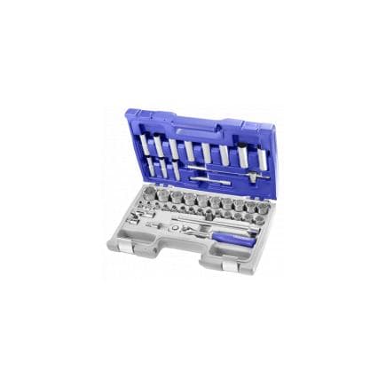 EXPERT E032908 - ASSORTIMENT DE DOUILLES ET ACCESSOIRES 1/2'' MÉTRIQUES 42 PIÈCES
