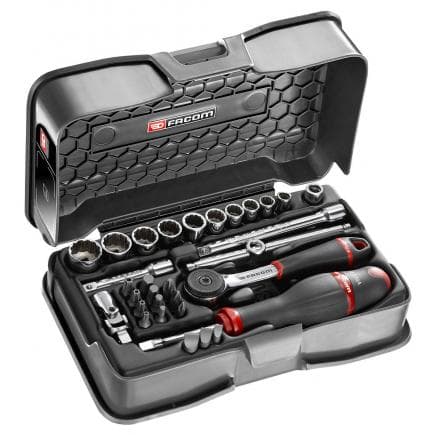 FACOM R.161-4P12U - Coffret de douilles 1/4'' 12 pans en pouces et embouts - 31 pièces