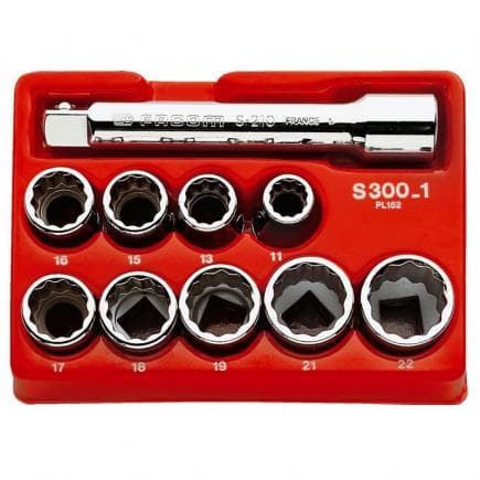 FACOM J.300-1 - Assortiment de douilles 3/8 '' avec carré d'entraînement (10 pièces)