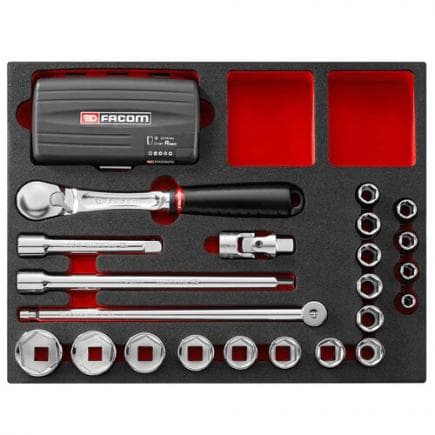FACOM F50031051 - Assortiment de douilles 6 pans 1/4 '' - 1/2 '' en module mousse (23 pièces)