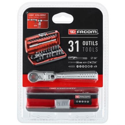FACOM R.180J31PB - Jeu d'embouts 1/4'' avec cliquet Compact flex (31 pièces)