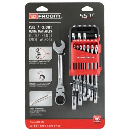 FACOM 467BF.JP12PB - Jeu de clés mixtes à cliquet métriques dans une mallette portable (12 pièces)