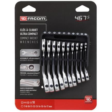 FACOM 467BS.JP10PB - Jeu de clés à cliquet compactes (10 pcs.)