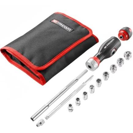 FACOM ATCL.3.12PB - Tournevis 3 in 1 Protwist multilames à double cliquet avec composition de douilles 1/4"