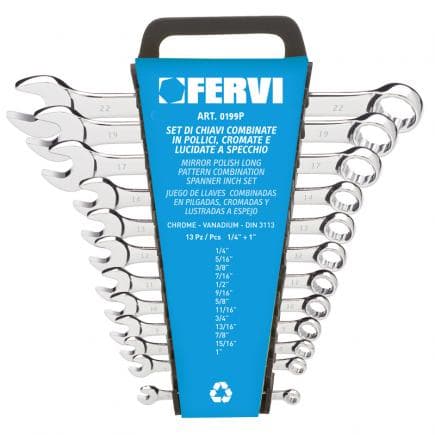 FERVI 0199P - Jeu de clés mixtes longues chromées polies en miroir (13 pcs.)