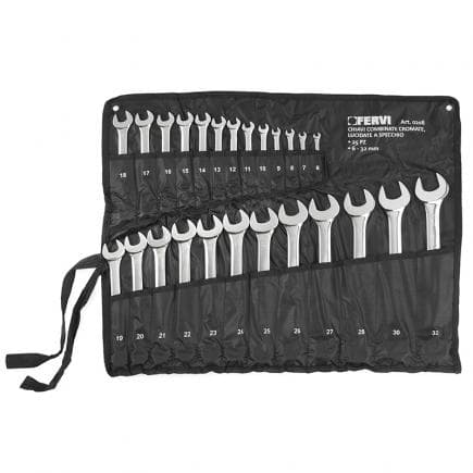 FERVI 0208 - Jeu de clés mixtes longues chromées polies en miroir (25 pcs.)