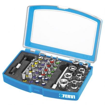 FERVI 0404 - Jeu de douilles et inserts hexagonaux (35 pcs.)