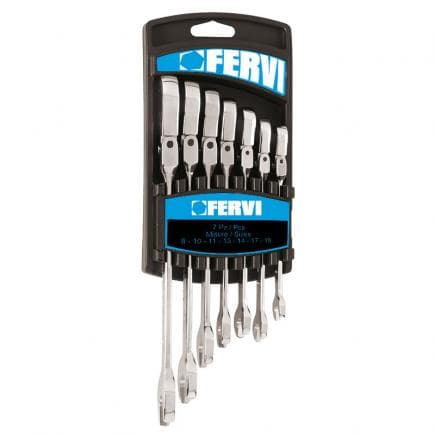 FERVI 0690/07P - Jeu de clés mixtes avec tête articulée à cliquet (7 pcs.)