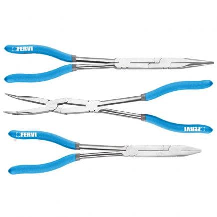 FERVI 0872/P - Jeu de pinces longues à double articulation (3 pcs.)