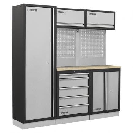 FERVI A007C - Meuble d'atelier modulable avec étagères en bois 1960x498x2000 mm