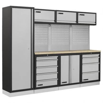 FERVI A007D - Meuble d'atelier modulable avec étagères en bois 2640x498x2000 mm