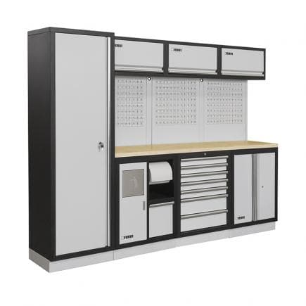 FERVI A007G - Meuble d'atelier modulable avec étagères en bois 2640x498x2000 mm