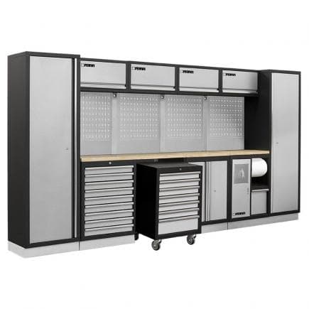 FERVI A007P - Meuble d'atelier modulable avec étagères en bois 3920x498x2000 mm