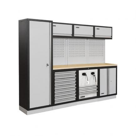 FERVI A007UF - Meuble d'atelier modulable avec étagères en bois 2640x498x2000 mm