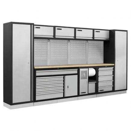 FERVI A007V - Meuble d'atelier modulable avec étagères en bois 3920x498x2000 mm