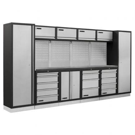 FERVI A008A - Mobilier d'atelier modulaire avec plans de travail en acier inoxydable 3920x498x2000mm