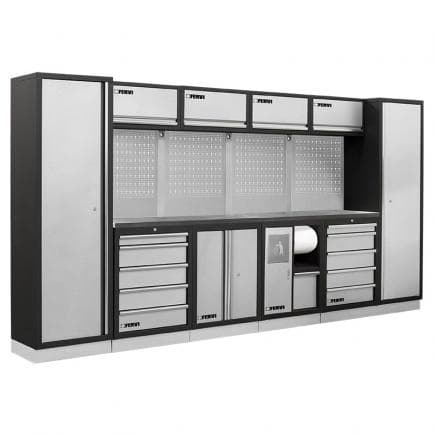 FERVI A008B - Meuble d'atelier modulable avec plateau inox 3920x498x2000 mm