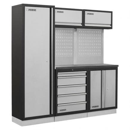 FERVI A008C - Meuble d'atelier modulable avec plateau inox 1960x498x2000 mm