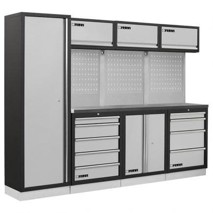 FERVI A008D - Meuble d'atelier modulable avec plateau inox 2640x498x2000 mm
