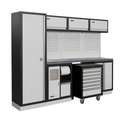 FERVI A008E - Meuble d'atelier modulable avec plateau inox 2640x498x2000 mm