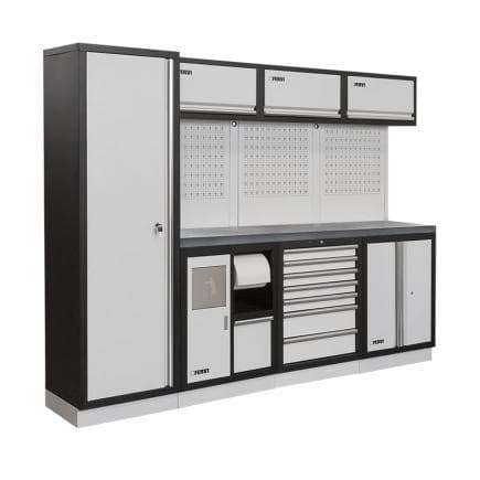 FERVI A008G - Meuble d'atelier modulable avec plateau inox 2640x498x2000 mm
