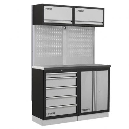 FERVI A008M - Meuble d'atelier modulable avec plateau inox 1360x498x2000 mm
