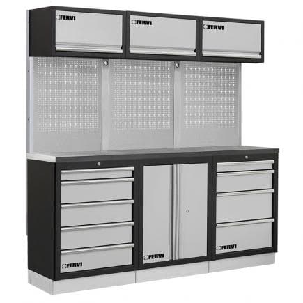 FERVI A008N - Meuble d'atelier modulable avec plateau inox 2040x498x2000 mm