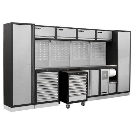 FERVI A008P - Meuble d'atelier modulable avec plateau inox 3920x498x2000 mm