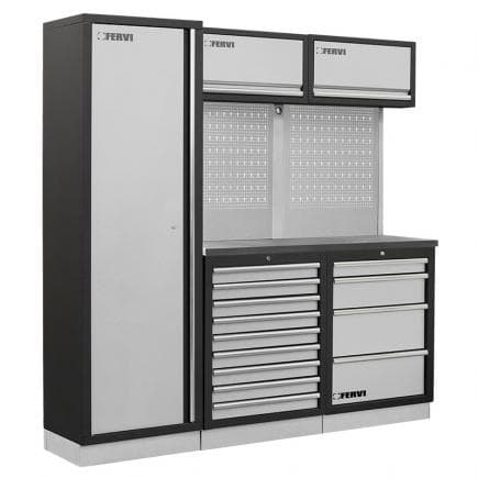 FERVI A008Q - Meuble d'atelier modulable avec plateau inox 1960x498x2000 mm