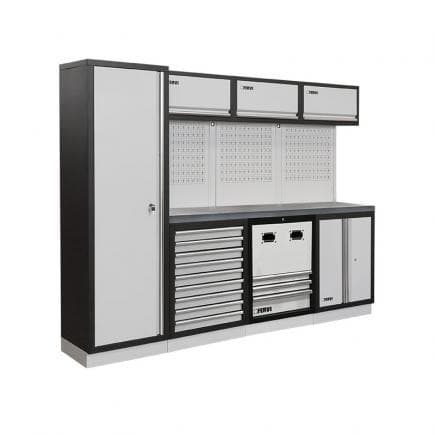 FERVI A008U - Meuble d'atelier modulable avec plateau inox 2640x498x2000 mm