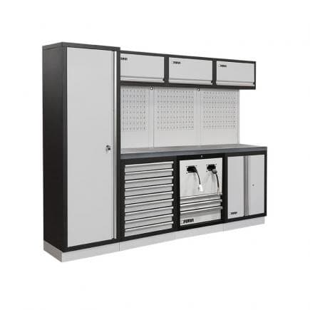 FERVI A008UF - Meuble d'atelier modulable avec plateau inox 2640x498x2000 mm