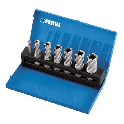 FERVI F002/6 - Jeu de fraises à noyau long avec connexion Weldon (7 pièces)
